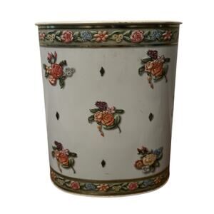 Weibro Floral Roses Vintage Mid Century Modern Metal Trash Can 13"